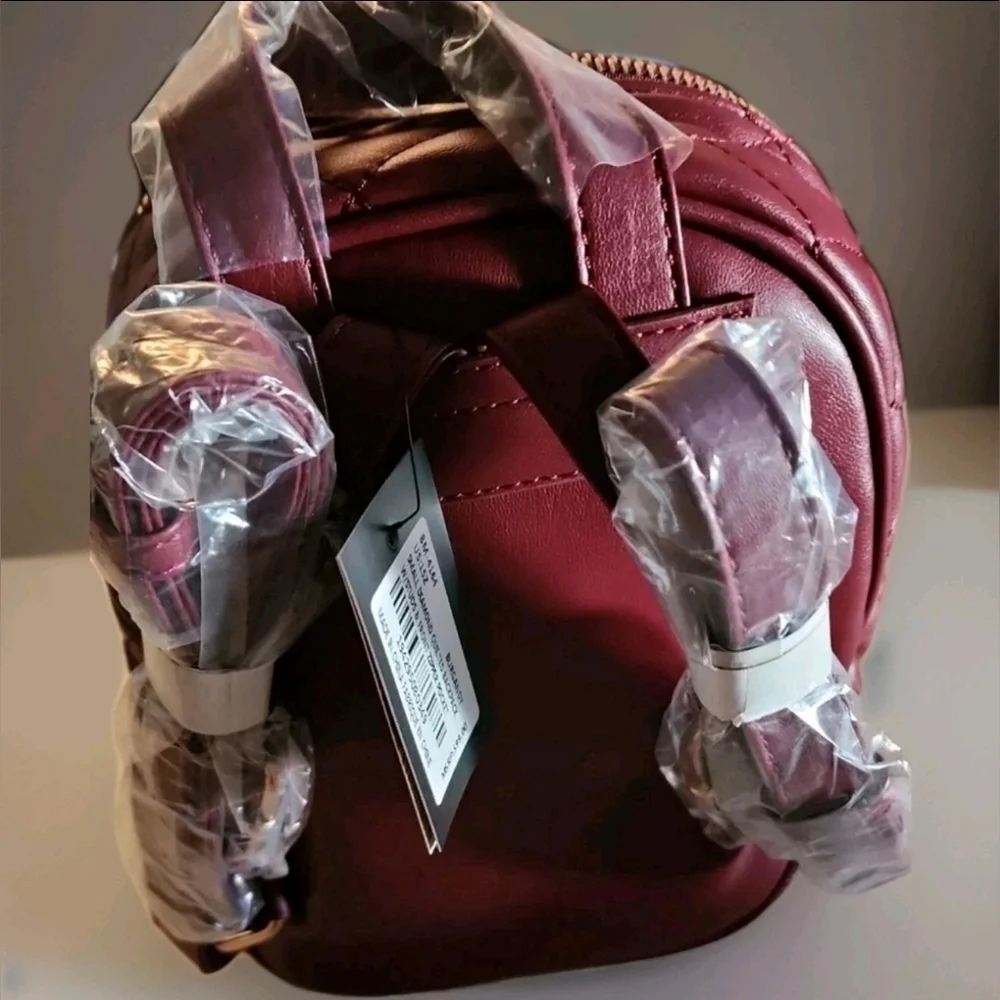 Badgley Mischka Small Quilted Diamond studded Burgundy Backpack